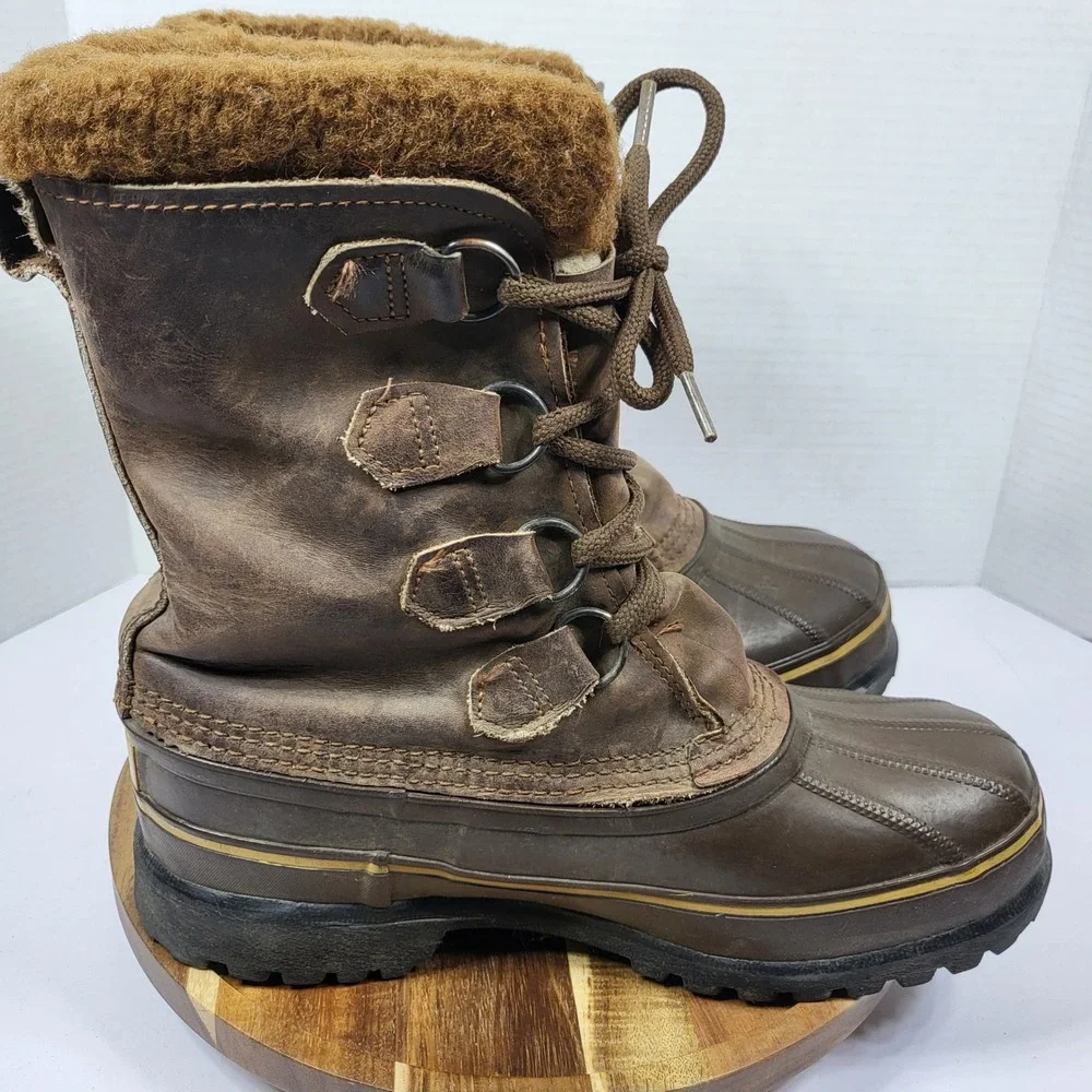Sorel Caribou Boots Women 8 Brown Leather Waterproof Snow Made in Canada Vintage